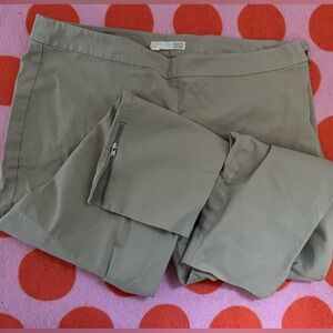 Eileen Fisher Womens Large Ankle Zipper Pant Ankle Length Crop Khaki Taupe Tan